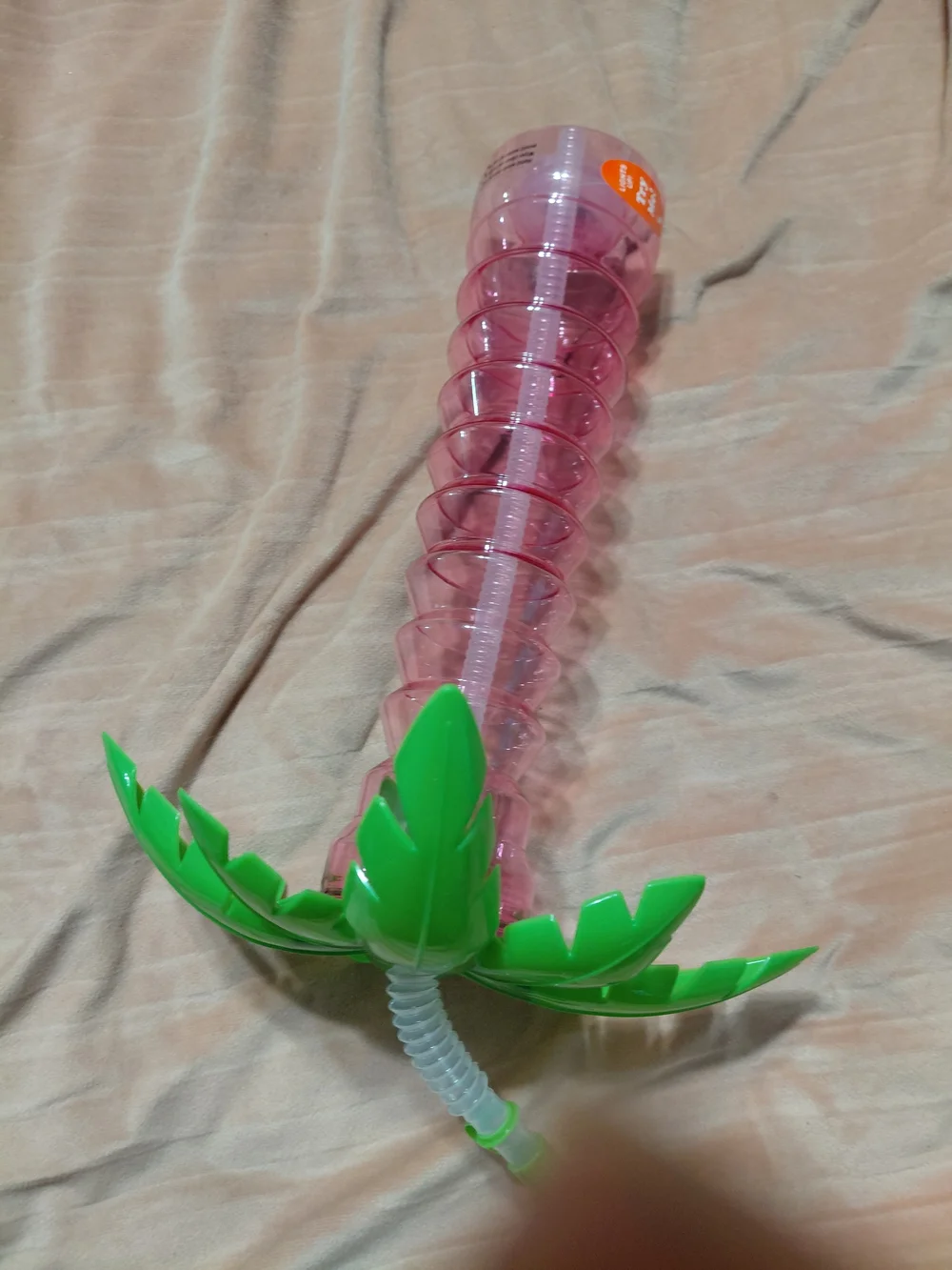 Green & Pink Palm Tree Tumbler Cup with Straw